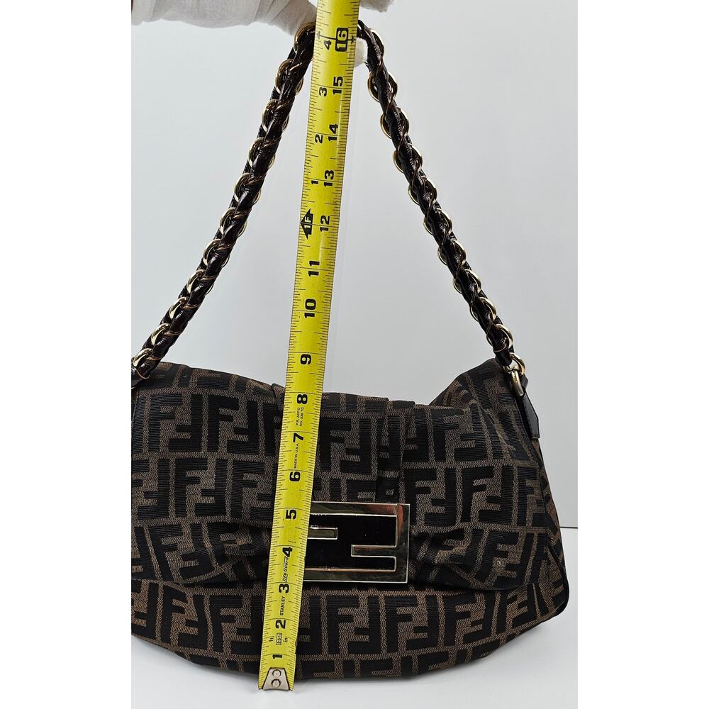 Fendi Tobacco Zucca Print Canvas Mia Flap Shoulder Bag - Picture 10 of 16
